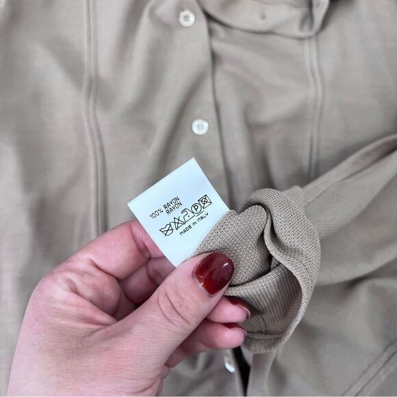 Jil sander beige mesh rayon short sleeve button down blouse - Picture 6 of 8